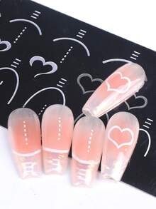 1pc Heart French Line Nail Art Stamping Plate, Hollow Heart Valentine's Day Y2K Style Sliver Printing Template Nail Art Accessory Tool Nail Salon DIY Nail Supply