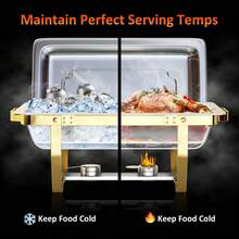 Chafing Dish Buffet Set 2/4 Pack 8QT 316 Stainless Steel Food Warmer Chafer Complete Set For Home Party, Buffets, Wedding,Rectangular Semi-Gold-Plated Stainless Steel Chafing Dish Set, Buffet Warmer For Hotel Catering, Parties, Weddings, Gold - Kẹp hoa mai vàng - Gói 4 - Xem 6