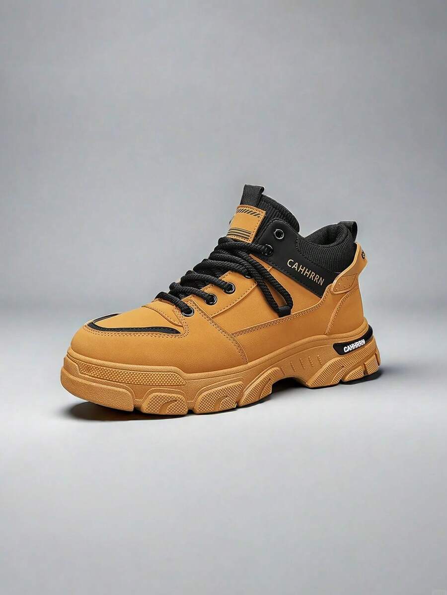 Botas de carga con estilo británico para hombre,Botas Altas de Hombre con Cordones,Botas para hombre de estilo de trabajo al aire libre de color sólido,Zapatillas deportivas para hombre transpirables y cómodas,zapatos de senderismo antideslizantes de suela gruesa, adecuados para practicar senderismo, deportes al aire ropa informal