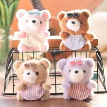 时尚眼镜泰迪熊毛绒吊坠，可爱毛绒玩具钥匙扣，萌趣背包挂饰，治愈系小礼物 - 彩色 - 查看 3