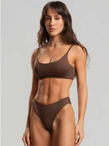 Vicbela Bikini With Double-String Bottom, Removable Padding, UV 50+ Protection. - Rỉ Nâu - Xem 1