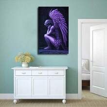 1pc, Majestic Purple Angel Canvas Wall Art, Deeply Spiritual And Emotional Fantasy Art Print For Living Room Decor, Enchanting Wall Hanging With Solid Wood Frame, Aesthetic Giclee Painting For Bedroom, Thought-Provoking Artwork For Office Or Home Gallery, Unique Artistic Mural, Easy To Install Wall Decoration, Expressive Figurative Print, Vibrant Color. - 白色 - 查看 3