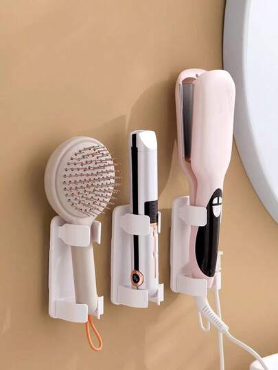 1 件装浴室直发器收纳架 - 壁挂式免打孔储物架，适用于吹风机和造型工具，浴室配件