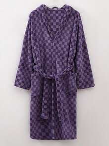 1 pieza Bata con capucha suave de felpa de coral sólida y de dos tonos, ropa de estar en casa casual y cálida para mujer/estudiante, ropa de estar en casa, ropa de dormir, bata, regalo