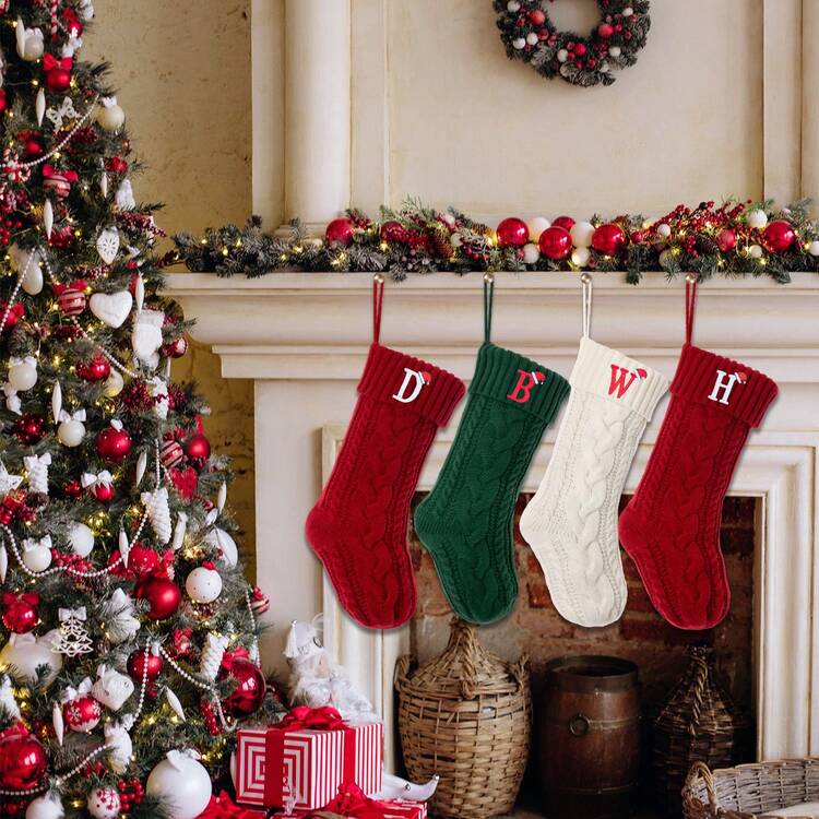 1 件装带姓名首字母的圣诞袜，个性化刺绣字母组合，18 英寸针织袜，壁炉圣诞袜，家庭节日派对装饰（红色）最佳礼物生日家居装饰圣诞装饰房间装饰圣诞节冬季圣诞装饰家居圣诞礼物圣诞装饰 - 紅色 - 查看 1