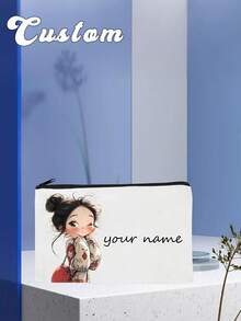 Custom Cosmetic Bag, Custom Letter Name Logo Storage Bag, Can Be Customized According To Your Unique Design, Lightweight Zipper Cosmetic Bag, Coin Purse, Pencil Case, Perfect For Shopping, Dating, Vacation, Travel, Holidays, Parties Or As A Valentine'S Day Gift For Your Girlfriend, New Year'S Gifts, Valentine'S Day Gifts