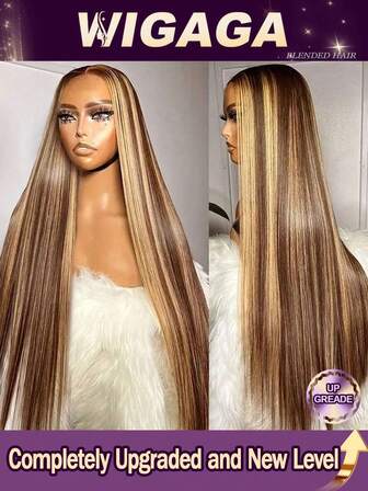 Peluca de cabello humano con frente de encaje de 8-34 pulgadas, densidad del 200%, 13x4 HD, color destacado #P4/27, cabello liso transparente, Remy, con frente de encaje previamente desbastado, para libre peinado, peluca de color para mujeres