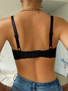Czarna seksowna damska bielizna koronkowa wygodna bielizna biustonosz push-up oddychający biustonosz z cienkimi miseczkami marszczona bielizna do codziennego noszenia - Czarne - Zobacz 3