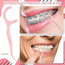 1 BOX 50pcs Polyester Dental Floss Picks, Portable Deep Cleaning , Long Flossers, Travel & Daily Use Essentials,Floss For Teeth,Toothpicks,Water Flosser,Kitchen Essentials,Home Essentials - Pink - View 2