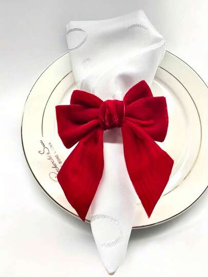 [Elegant Red Bow Napkin Rings] 6pcs Elegant Red Bow Napkin Rings - Wedding & Party Table Decor, Durable & Easy To Clean, Stylish Tableware, Home Entertainment Accessories