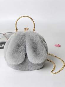 1 pieza Bolso de hombro de peluche de conejo, Bolso esponjoso de estilo coreano lindo, Otoño/Invierno - Gris Claro - Ver 4