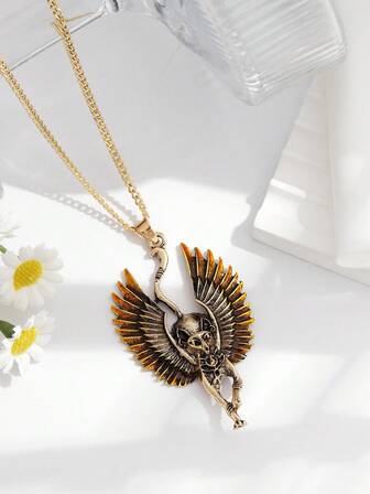 1件时尚复古欧美风卡通天使猫吊坠项链，男女日常佩戴皆宜
