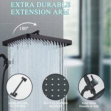 Black High Pressure Rain Dual Shower Head Combo Handheld Spray W/ Adjustable Arm - 如圖 - 查看 4
