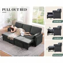 Modern L-Shaped Sofa Bed, Convertible Sleeper Sofa With Storage Chaise And Pull Out Couch Design, Stylish Sectional Couch For Living Area - 灰色 - 查看 3