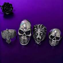 1pc Stainless Steel Skull, Eagle, Lion Head Punk Gothic Style Waterproof Fade-Resistant Ring, Suitable For Daily Wear, Music Festival, Theme Party - Silver - View 5