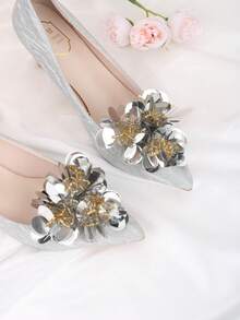 2件套可拆卸DIY鞋饰，仿鱼鳞装饰，彩色洋红色银色三角形，时尚优雅奢华高跟鞋鞋孔装饰，米色、粉色、香槟色、黑色、白色、橙色可选，适用于女士高跟鞋、凉鞋、浅口鞋，适合工作、商务、约会、派对、假日等场合。 - 銀色 - 查看 7