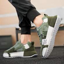 Men's Fashionable Lace Up Low Top Sneakers, Casual Comfortable Breathable Sports Running Shoes, Male All - Match Round Toe Shoes For Daily Wear - 綠色 - 查看 7