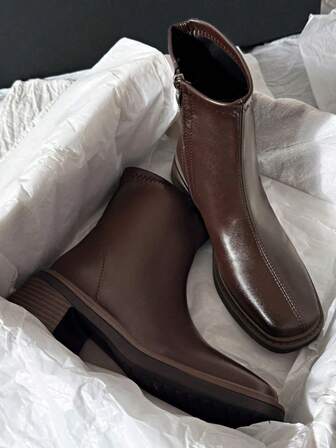 Retro Flat Chelsea Ankle Boots For Women, Low Heel, Versatile, Zipper Back, Spring/Autumn