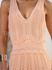 Women's Midi Dress, Knit, Summer, Crochet, Ruffles, Party, Beach, Elegant, Christmas, New Year's Eve, Premium - 珊瑚橙 - 查看 5