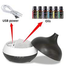 Aromatherapy Diffuser & 6 Essential Oils Set, 550ml Diffuser Ultrasonic Diffuser Cool Mist Humidifier With 4 Timers 7 Colors Light Waterless Auto Off For Large Room Office, Dark Wood Grain - 杏色 - 查看 6