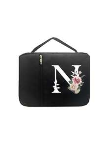 1个圣经包，可印制首字母，圣经套，圣经收纳包，带拉链和口袋，适用于标准尺寸圣经，用于圣经学习，圣经套，花卉图案圣经套，带提手的圣经包，适合成人、女性和男性圣经学习（黑色）（拉链位置随机） - 彩色 - 查看 16