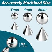 Piercing Balls & Spikes Externally Threaded - Spike Septum Balls Set For Belly, Tongue, Tongue, Eyebrow, Ear, Cartilage, Rook, Helix, Labret Stud Lip Rings, Snake Bites Piercing Jewelry Parts,Ball&Spike16g-3 - Ball&Spike16g-3 - 查看 3