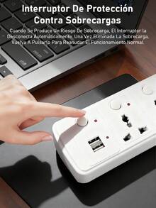 Regleta Cargador Multicontactos Premium Con 2 Salidas 2 Puertos Usb  Extensiones 2000W 3m - Blanco - Ver 7