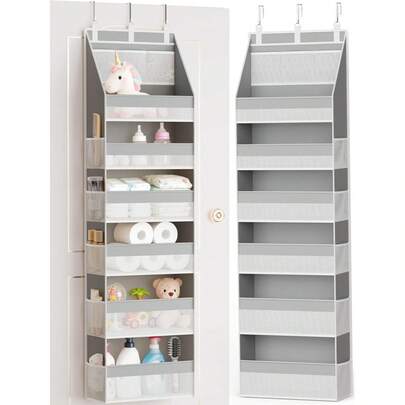 1pc Over The Door Storage Rack, Heavy Duty 6-Tier Hanging Organizer With 13 Mesh Pockets, 55lbs Capacity, Suitable For Nursery, Bathroom, Bedroom And Dorm