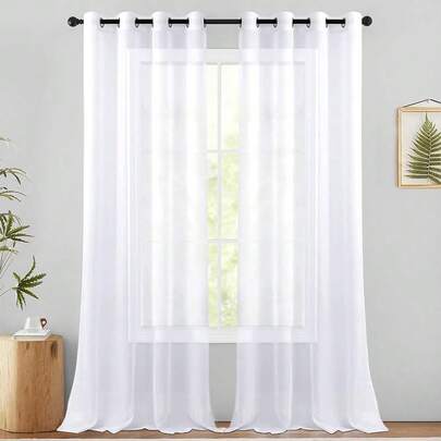 NANWEI Cortinas Translucidas Equilibrar La Privacidad y La Luz, Cortinas Transparentes para Recamara y Sala Ligero Vertical con Ojales en La Parte Superior, 2 Paneles, 132 x 213.3 cm, Blanco