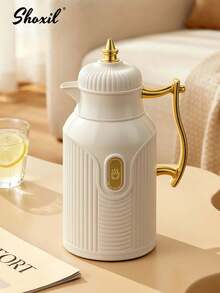 shoxil 1pc Large-Capacity Insulated Kettle, Gold-Plated Style Teapot, Coffee Kettle, Hot Water Bottle, Press-Type Glass Inner Liner Insulated Flask