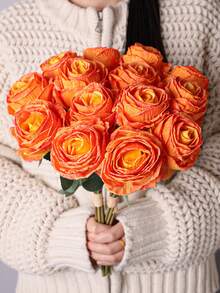 7pcs/Set Realistic Flame Rose, Lifelike Flowers, Orange, 7 Rose Bouquet, Suitable For Mother's Day Decor, Wedding Season, Graduation, Gifts, Candlelight Dinner Decor, Tabletop Decor, Centerpiece, Plastic Flowers, School Dorm Office Decor, Outdoor Party, Holiday Birthday Party Decor, Home Entrance, Hotel Restaurant, Living Room, Bedroom, Wedding Party, Kitchen Garden Decor, Valentine's Day Decor, Easter, Spring/Summer Decor, Seasonal Decor