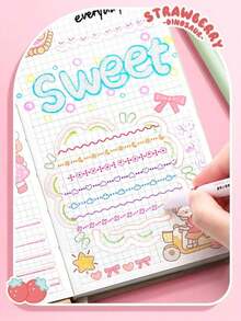 6-Color Wave Floral Pattern Highlighter Pens, Cute Outline Planner Pens Scrapbooking Back To School - 彩色 - 查看 11