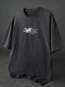 DIYIE Men's Youthful Street Retro-Washed Geometric Eye Print Short-Sleeve T-Shirt Men's Casual Print T-Shirt Men's Cotton T-Shirt - Black - View 2