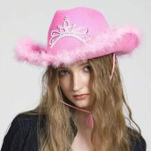 1 Pieza Sombrero Vaquero Con Luces y Plumas Moda Cowboy Mujer Fiesta, Sombrero De Vaquero Rosa Con Decoración De Plumas, Sombrero De Navidad, Sombreros De Graduación, Estilo y2k De Festival De Música, Vuelta Al Colegio, Diseño Occidental De Vaquero Para Mujeres, Adecuado Para Cumpleaños, Boda, Despedida De Soltero, Novia, Regalo, Compromiso - Bordes sin rematar de color rosa - Ver 13