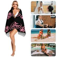 Pink Sweet Girl Print Cloud-Comfort Beach Towel - 320g Fine Fleece - Breathable & Cozy - Multi-Use Beach & Pool Towel - Lightweight & Portable - 白色 - 查看 5