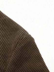 Men's Corduroy Collar Long Sleeve Polo Shirt, Casual Loose Fit Solid Color Pullover Top, For Spring & Autumn - Coffee Brown - View 4