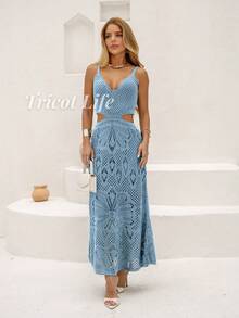 Women's Midi Dress, Knit With Lace, Party, Beach, Sophisticated, New Year's Eve, Christmas, Vacation, Beach, Wedding, Bridesmaid - 淺藍色 - 查看 4