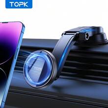 TOPK Magnetic Car Phone Mount, Strong Magnet Dashboard Suction Cup Car Phone Holder With Adjustable Telescopic Arm For All Cell Phones - A - View 2
