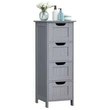 带4个抽屉的浴室柜，抽屉柜，30 x 30 x 82厘米，适用于客厅、厨房和走廊，节省空间，神秘灰色浴室配件，回到学校 - 淺灰色 - 查看 8