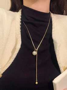 1 pieza Collar de Colgante de Perla Falsa Minimalista, Diseño de Moda Simple y Versátil Casual Largo para Sudadera, Adecuado para Fiestas, Vacaciones, Regalos y Uso Diario