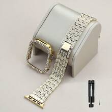 套装包含：1 条时尚双排水钻表带 + 1 个水钻 PC 电镀保护壳，适用于 SE 3/11/10/9/8/7/6/5/4，防摔透气表壳适用于 40/41/42/44/45/46mm