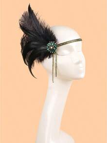 Diadema con cuentas de diamantes de imitación para de Gatsby de los años 20, tocado de Charleston Vintage para mujer, diadema de plumas, accesorios para el cabello BN9Y - Oro - Ver 4