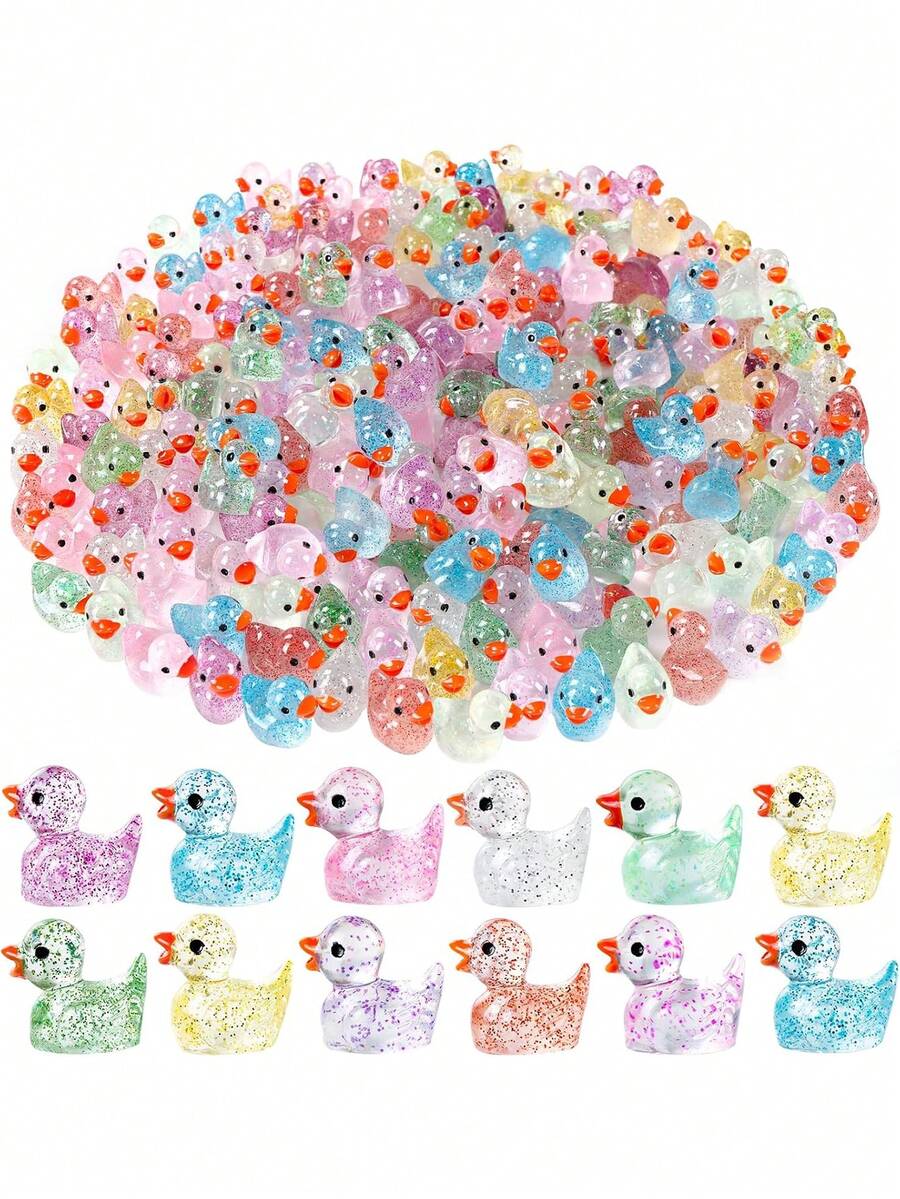 50pcs- Mini Glitter Ducks Colorful Resin Ducks,Miniature Glitter Duck Figures For DIY Crafts, Can Be Hidden Plastic Animal Figures, To Hide Plastic Animal Figures Or Dollhouse Micro Dollhouse Landscape Aquarium Decorations,Fairy Garden, Doll House - Multicolor - View 1