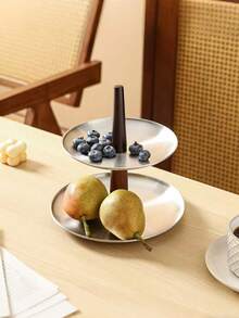 1pc Creative Retro Stainless Steel Fruit Plate, Multi-Layer Storage Fruit & Cake Stand, Rotatable Wooden Rod Hotel Front Desk Plate, 3-Tier/2-Tier Candy & Dessert Tray, Suitable For Living Room, Dining Room, Dessert Shop, Wedding, Party - Multicolor - View 13