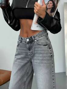 SQUALO Women's Blue Washed, Ripped, And Distressed Effect Jeans Street Style - Grey - View 2