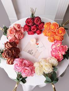 7pcs/Set Realistic Flame Rose, Lifelike Flowers, Orange, 7 Rose Bouquet, Suitable For Mother's Day Decor, Wedding Season, Graduation, Gifts, Candlelight Dinner Decor, Tabletop Decor, Centerpiece, Plastic Flowers, School Dorm Office Decor, Outdoor Party, Holiday Birthday Party Decor, Home Entrance, Hotel Restaurant, Living Room, Bedroom, Wedding Party, Kitchen Garden Decor, Valentine's Day Decor, Easter, Spring/Summer Decor, Seasonal Decor