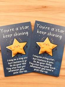 24颗精美树脂星星摆件，可作为小礼物表达赞赏，适合学生，内含波点图案，并附赠一张励志卡片，上面写着“你是一颗星星，继续闪耀”，鼓励你以积极的态度面对生活中的挑战。这份贴心的幸运礼物可以送给学生。 - 彩色 - 查看 3
