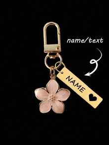 Customized Metal Sakura Flower Keychain, Personalized Stainless Steel Engraved Key Ring Bag Charms, Initial Charm - Multicolor - View 1