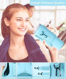 40oz Magnetic Gym BagCup Holder With Phone Pocket,Can Be Crossed Diagonally Bottle Bag  For Travel,Water Bottle Holder With Strap Water Bottle Sleeve For Walking Hiking Camping Gym. - 藍色 - 查看 4