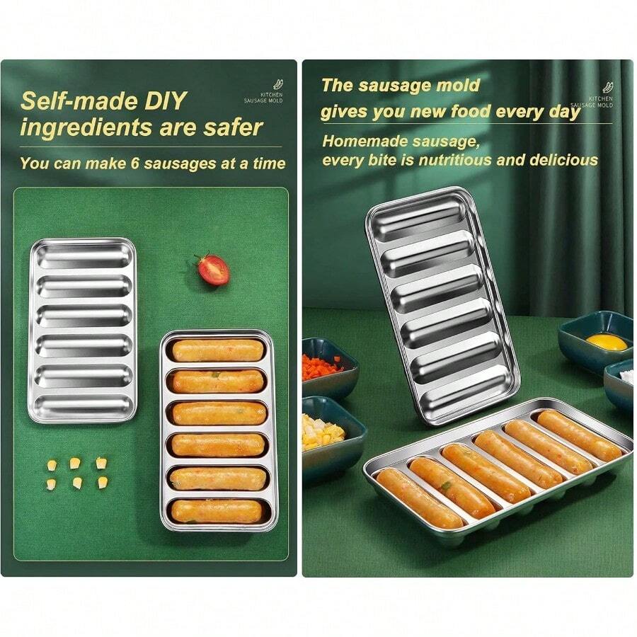 Stainless Steel Sausage Mold - 6-Cavity Non-Stick Hot Dog Maker For Homemade Sausages, Oven & Steamer Use (Dishwasher ) - 1 cái - Xem 1